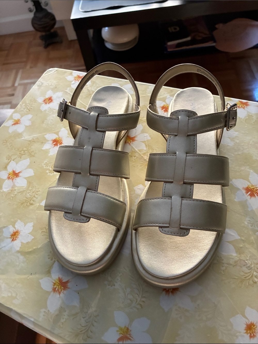Anne Klein Metallic Gold Strappy Sandals